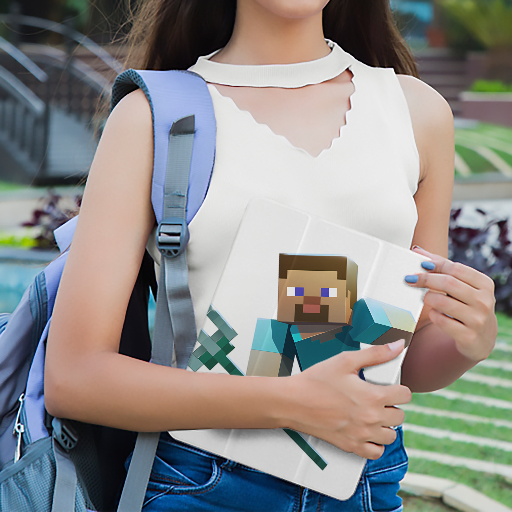 マインクラフト ブロックの世界 Minecraft MC Block world IPad ケース ペン収納付き 三つ折りスタンド PUレザー×シリコン 対応機種9.5/10.5/10.9インチ