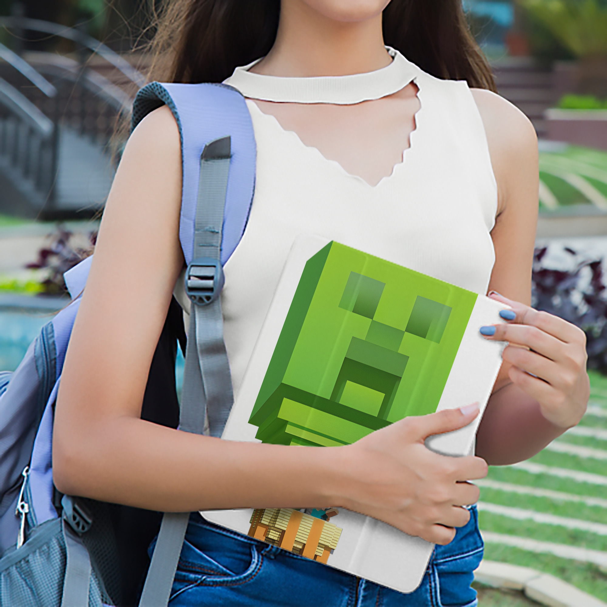 マインクラフト ブロックの世界 Minecraft MC Block world IPad ケース ペン収納付き 三つ折りスタンド PUレザー×シリコン 対応機種9.5/10.5/10.9インチ