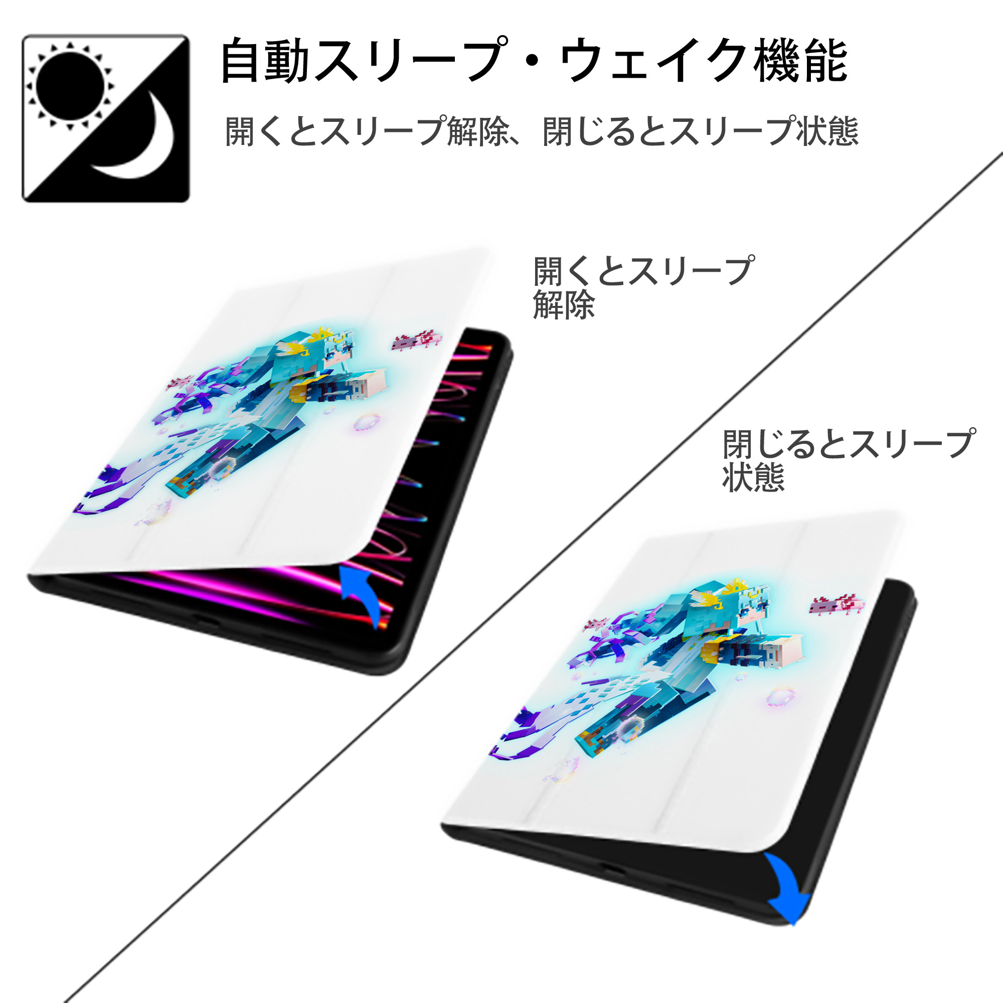 マインクラフト ブロックの世界 Minecraft MC Block world IPad ケース ペン収納付き 三つ折りスタンド PUレザー×シリコン 対応機種9.5/10.5/10.9インチ