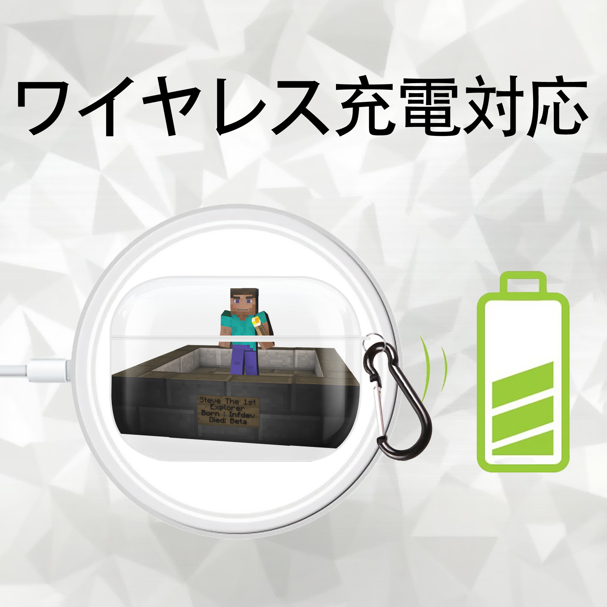 マインクラフト ブロックの世界 Minecraft MC Block world 【AirPods Pro用】ハードシェル保護ケース 耐衝撃・防指紋・カラビナ付き商品仕様
