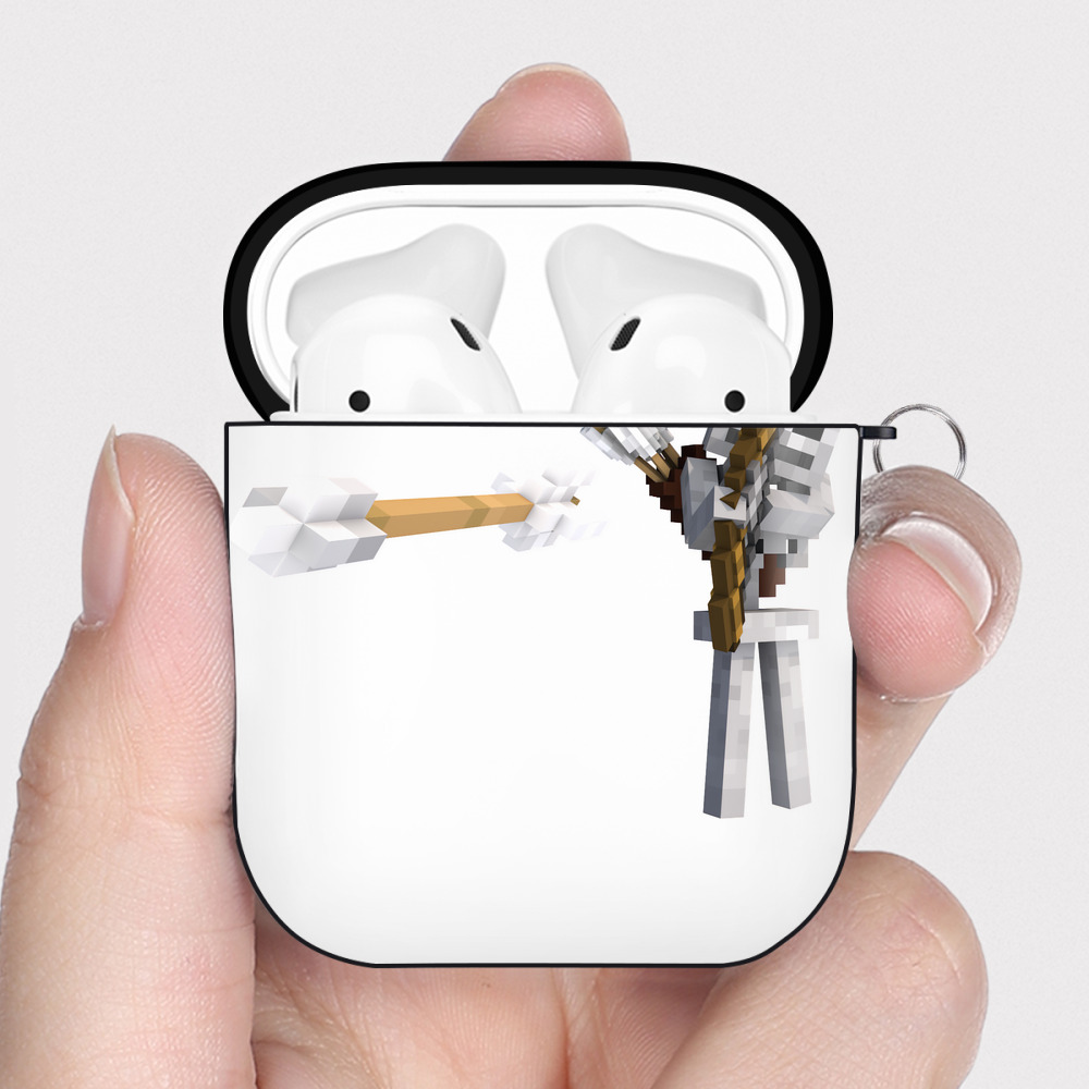 （画像用） マインクラフト ブロックの世界 Minecraft MC Block world AirPods 第2世代保護ケース ハードシェル ブラック 耐衝撃・防指紋・カラビナ付き