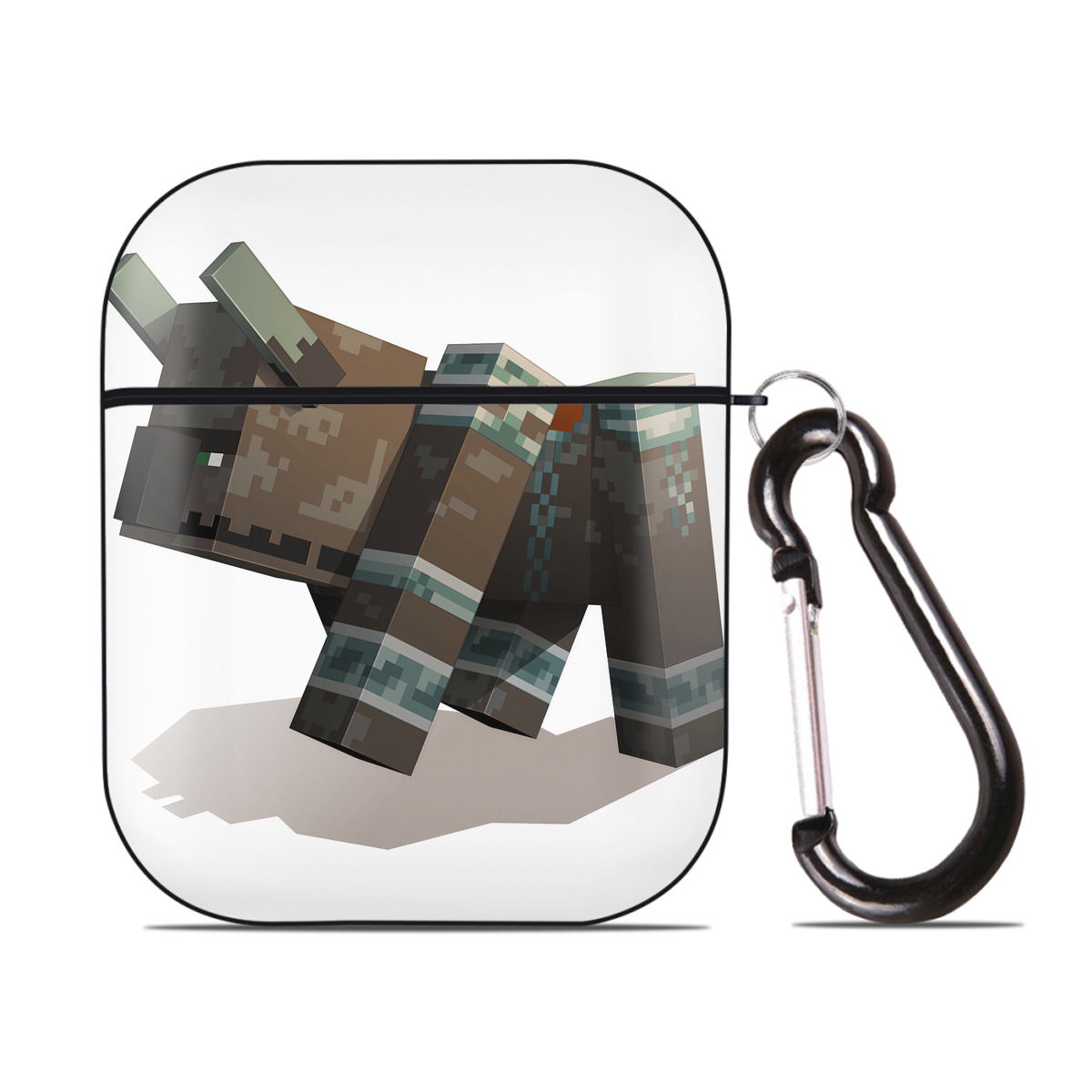 （画像用） マインクラフト ブロックの世界 Minecraft MC Block world AirPods 第2世代保護ケース ハードシェル ブラック 耐衝撃・防指紋・カラビナ付き
