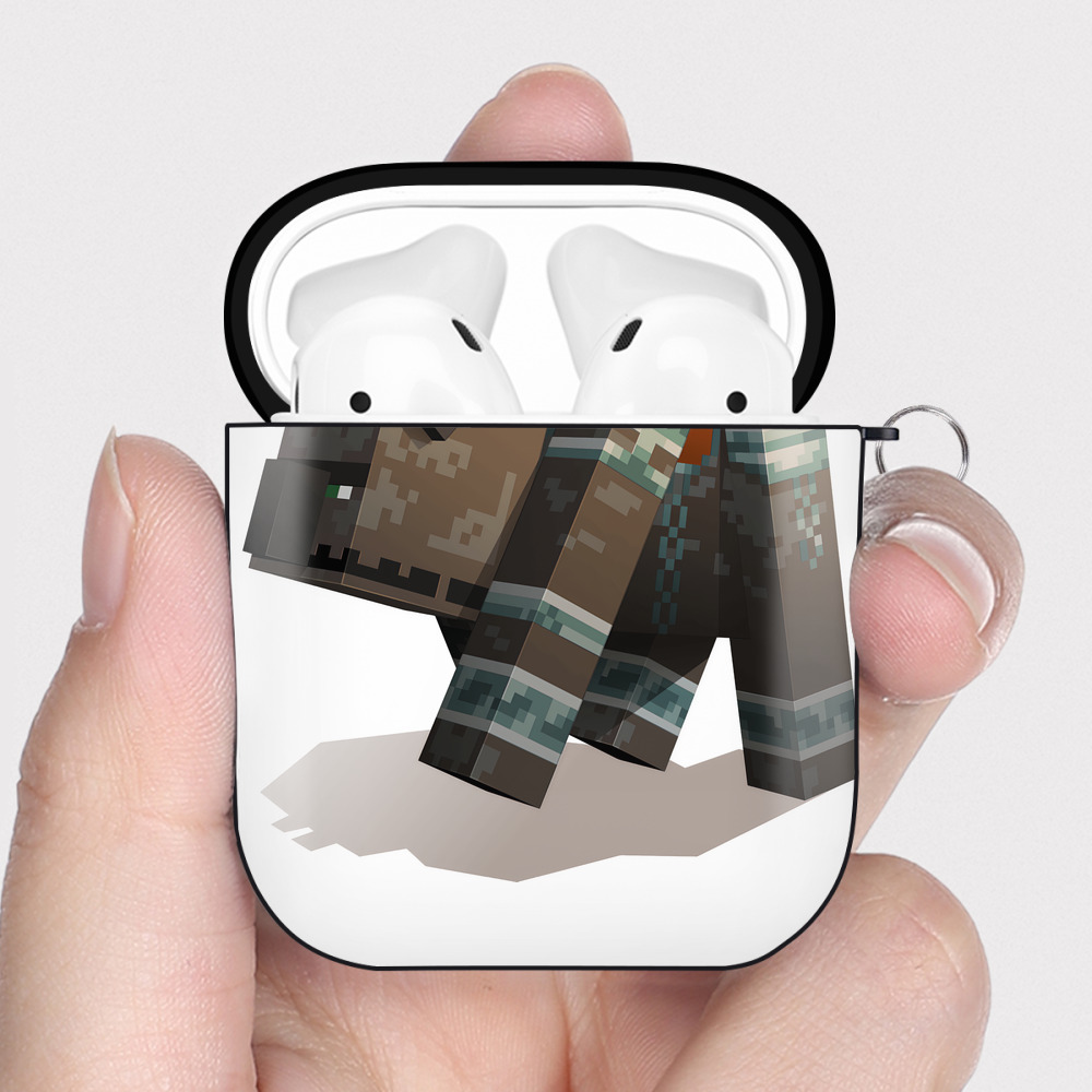 （画像用） マインクラフト ブロックの世界 Minecraft MC Block world AirPods 第2世代保護ケース ハードシェル ブラック 耐衝撃・防指紋・カラビナ付き