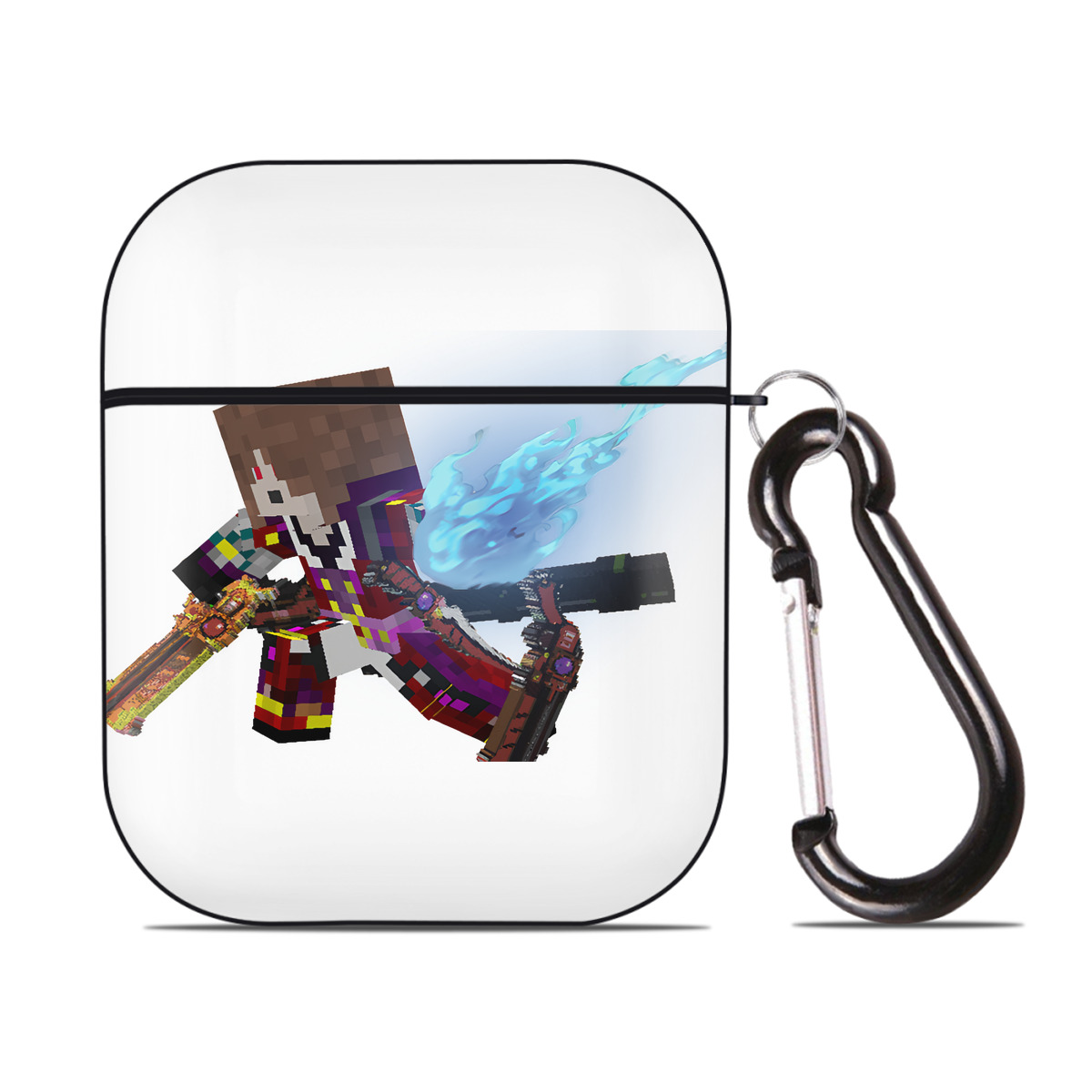 （画像用） マインクラフト ブロックの世界 Minecraft MC Block world AirPods 第2世代保護ケース ハードシェル ブラック 耐衝撃・防指紋・カラビナ付き