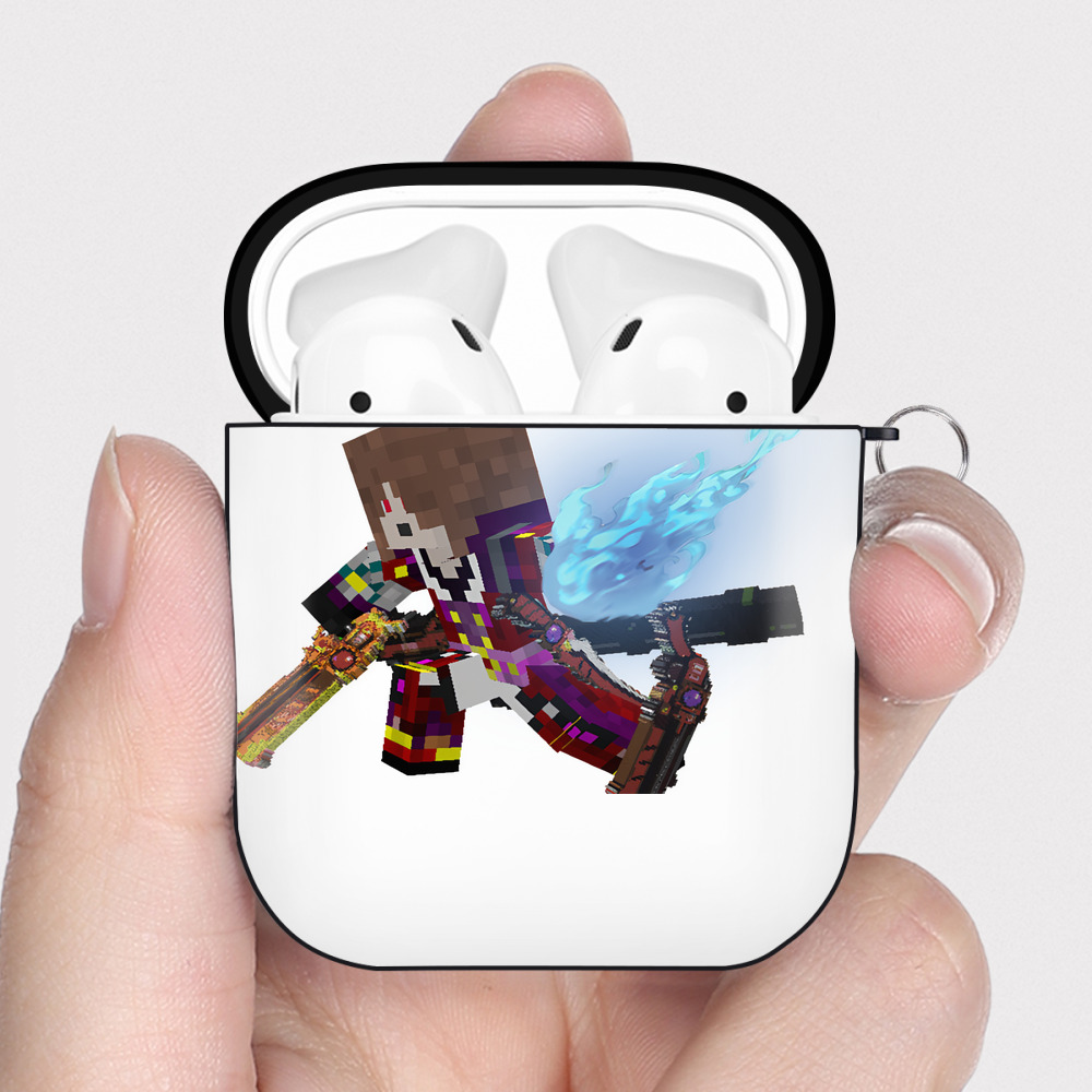 （画像用） マインクラフト ブロックの世界 Minecraft MC Block world AirPods 第2世代保護ケース ハードシェル ブラック 耐衝撃・防指紋・カラビナ付き