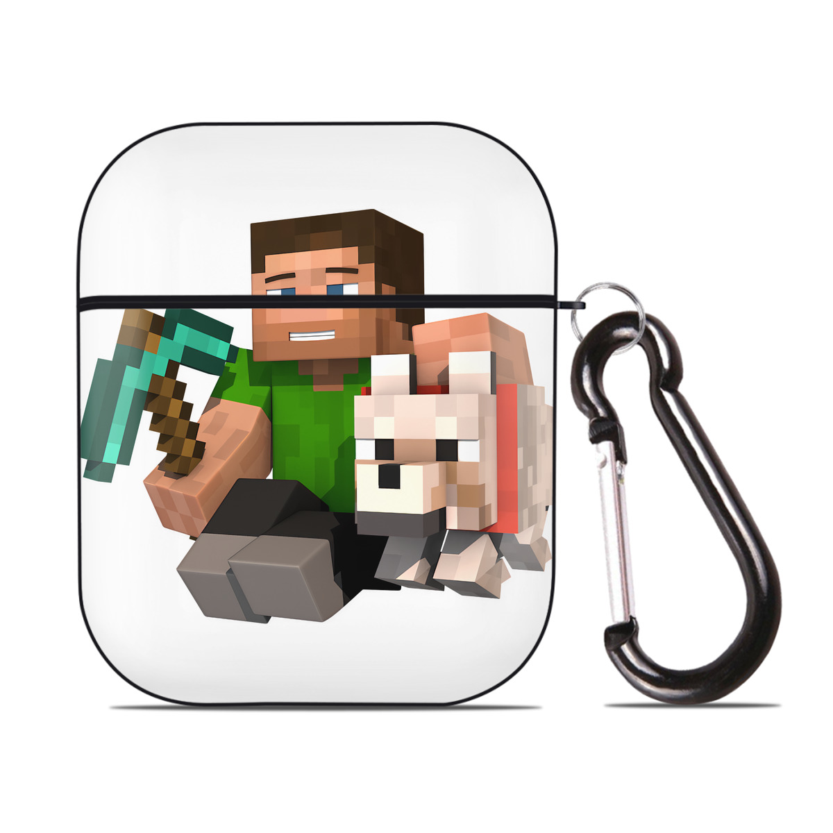 （画像用） マインクラフト ブロックの世界 Minecraft MC Block world AirPods 第2世代保護ケース ハードシェル ブラック 耐衝撃・防指紋・カラビナ付き