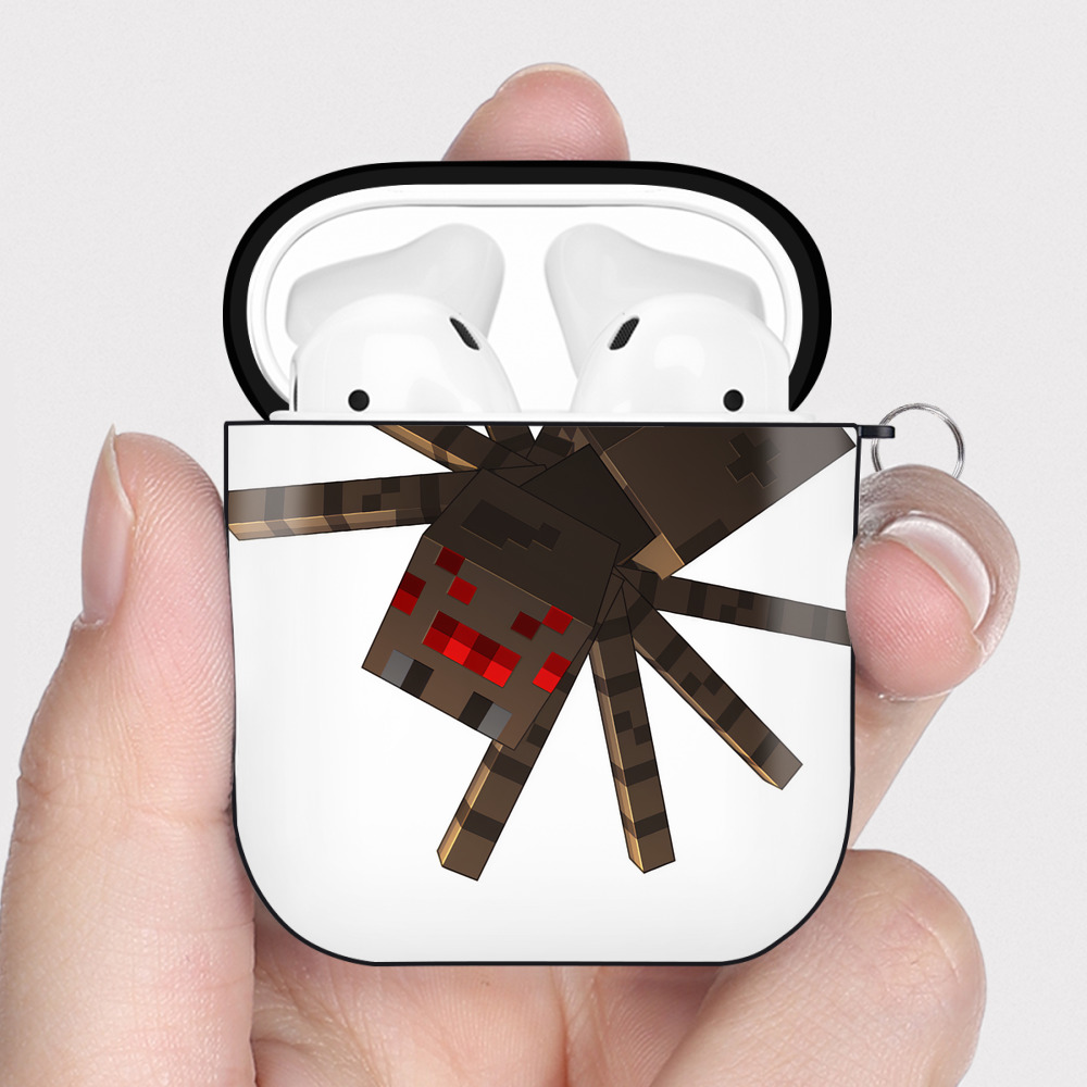 （画像用） マインクラフト ブロックの世界 Minecraft MC Block world AirPods 第2世代保護ケース ハードシェル ブラック 耐衝撃・防指紋・カラビナ付き
