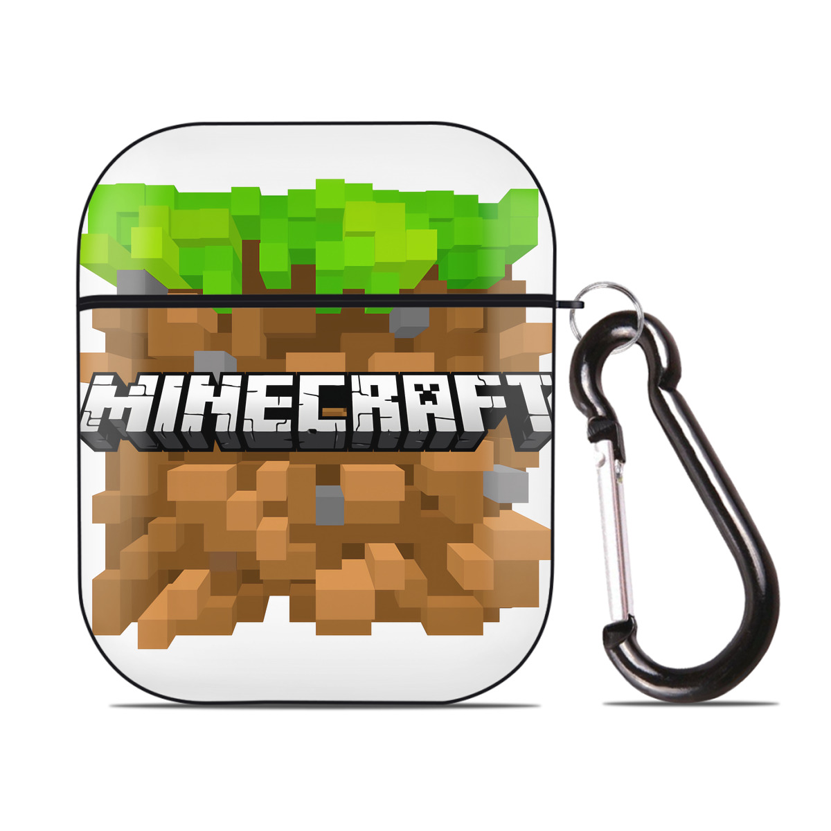 （画像用） マインクラフト ブロックの世界 Minecraft MC Block world AirPods 第2世代保護ケース ハードシェル ブラック 耐衝撃・防指紋・カラビナ付き