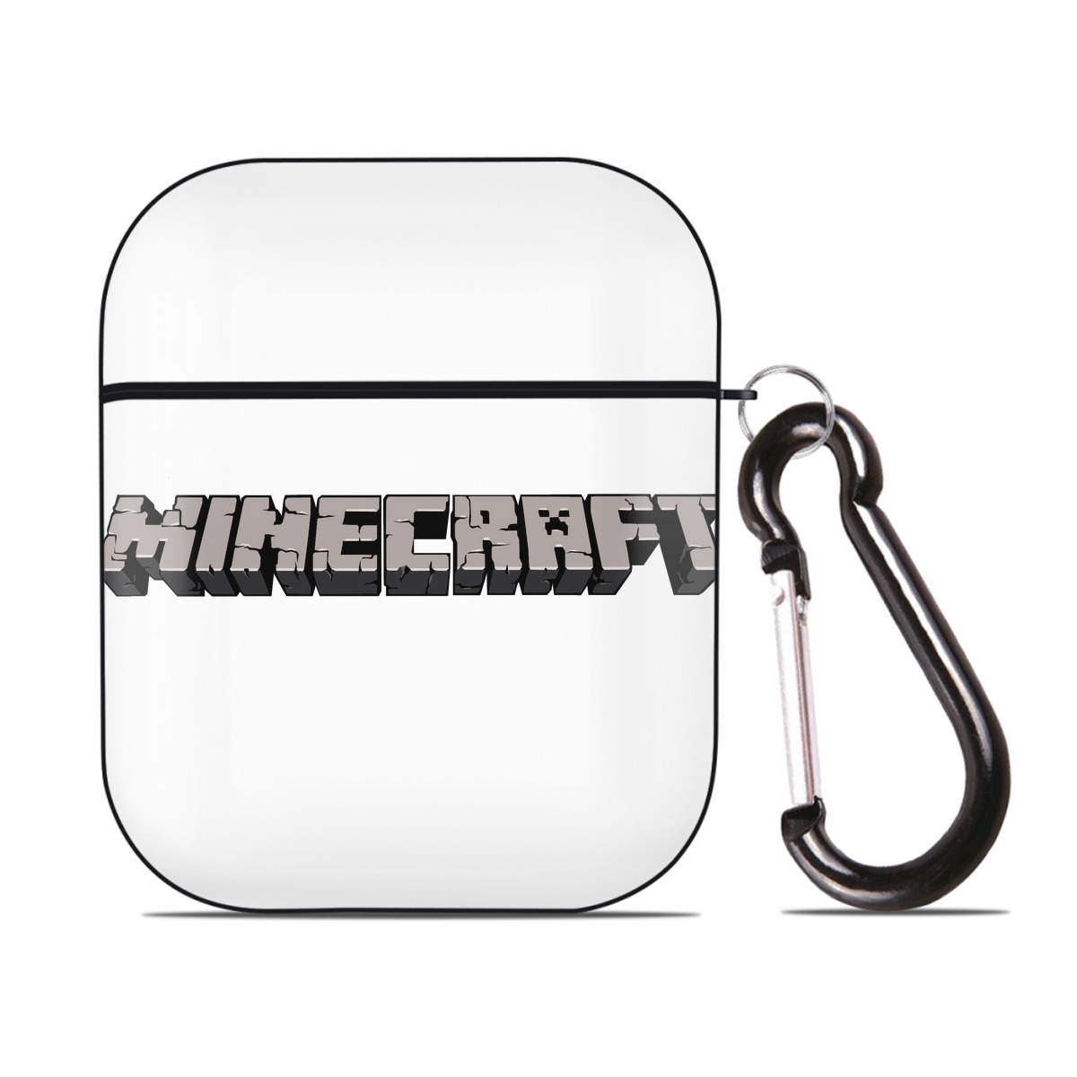 （画像用） マインクラフト ブロックの世界 Minecraft MC Block world AirPods 第2世代保護ケース ハードシェル ブラック 耐衝撃・防指紋・カラビナ付き