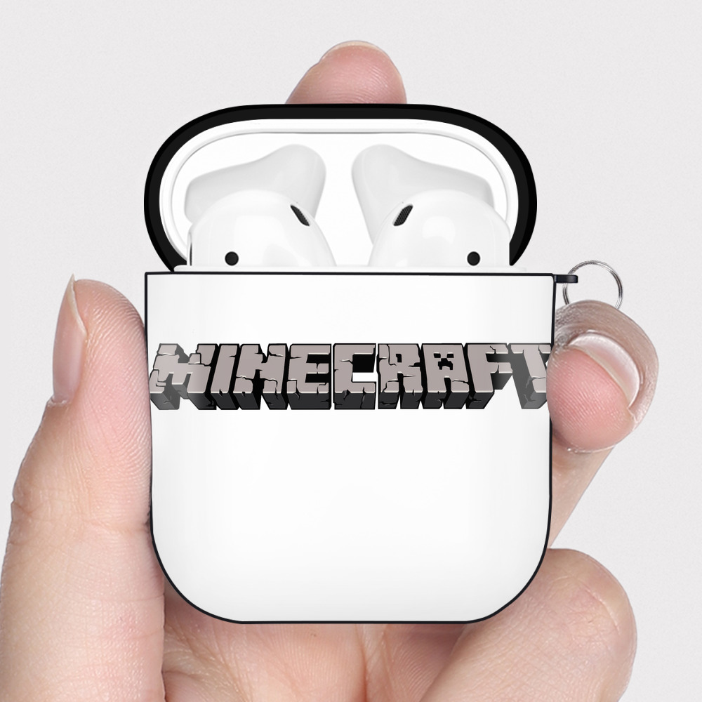 （画像用） マインクラフト ブロックの世界 Minecraft MC Block world AirPods 第2世代保護ケース ハードシェル ブラック 耐衝撃・防指紋・カラビナ付き