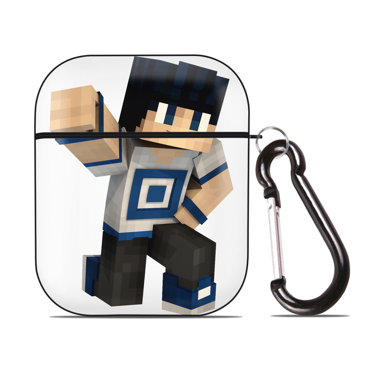 （画像用） マインクラフト ブロックの世界 Minecraft MC Block world AirPods 第2世代保護ケース ハードシェル ブラック 耐衝撃・防指紋・カラビナ付き