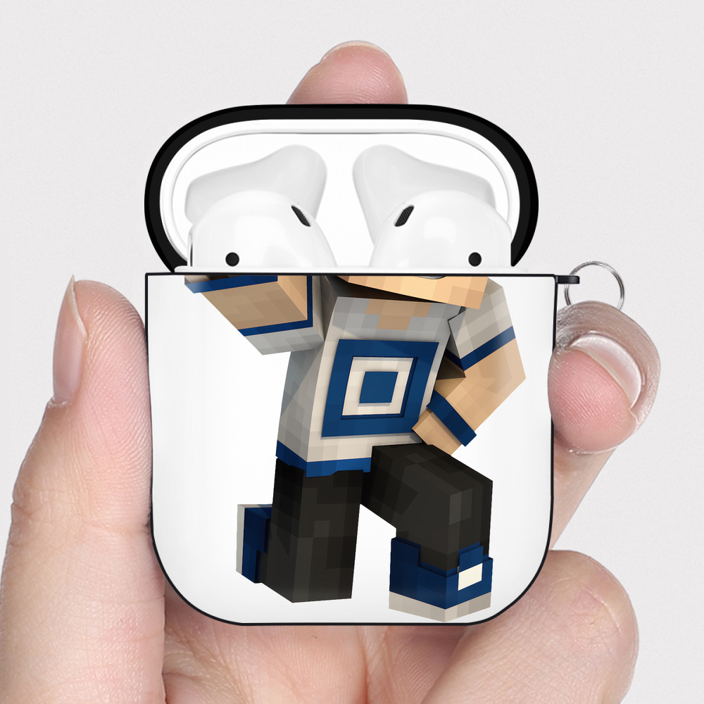 （画像用） マインクラフト ブロックの世界 Minecraft MC Block world AirPods 第2世代保護ケース ハードシェル ブラック 耐衝撃・防指紋・カラビナ付き
