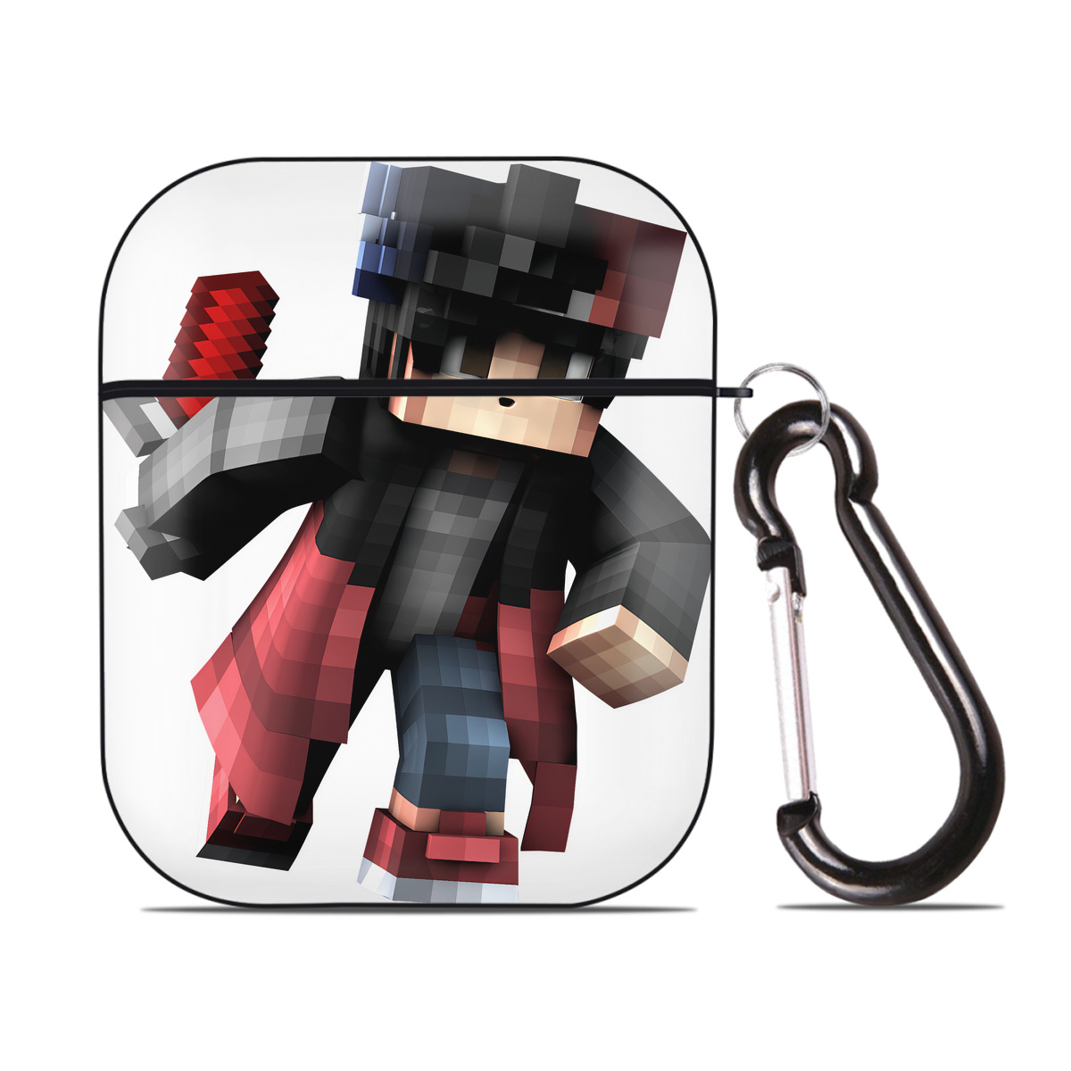 （画像用） マインクラフト ブロックの世界 Minecraft MC Block world AirPods 第2世代保護ケース ハードシェル ブラック 耐衝撃・防指紋・カラビナ付き