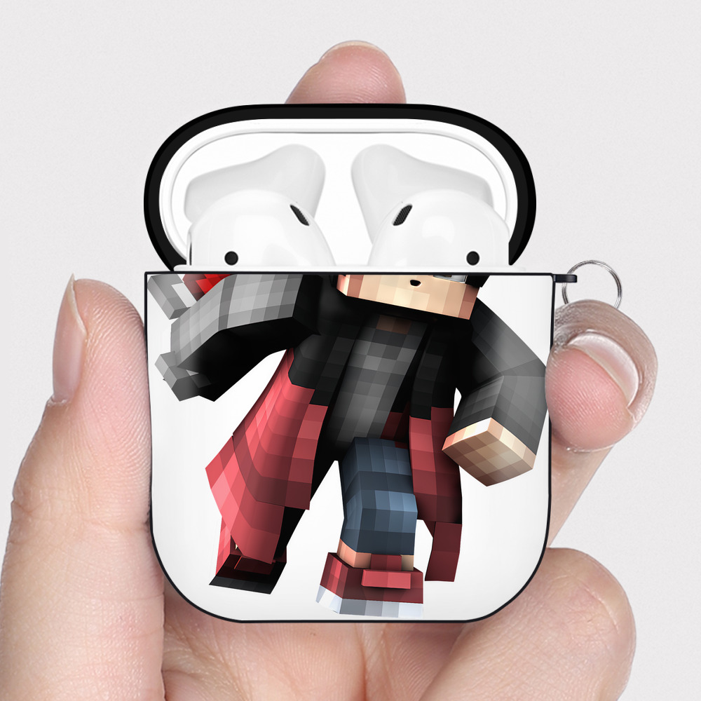 （画像用） マインクラフト ブロックの世界 Minecraft MC Block world AirPods 第2世代保護ケース ハードシェル ブラック 耐衝撃・防指紋・カラビナ付き