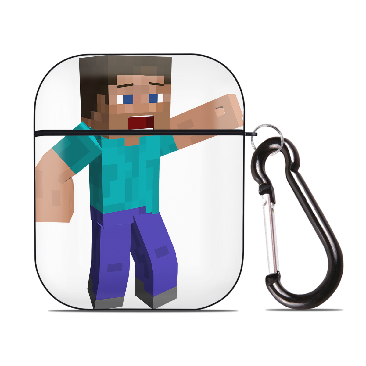 （画像用） マインクラフト ブロックの世界 Minecraft MC Block world AirPods 第2世代保護ケース ハードシェル ブラック 耐衝撃・防指紋・カラビナ付き