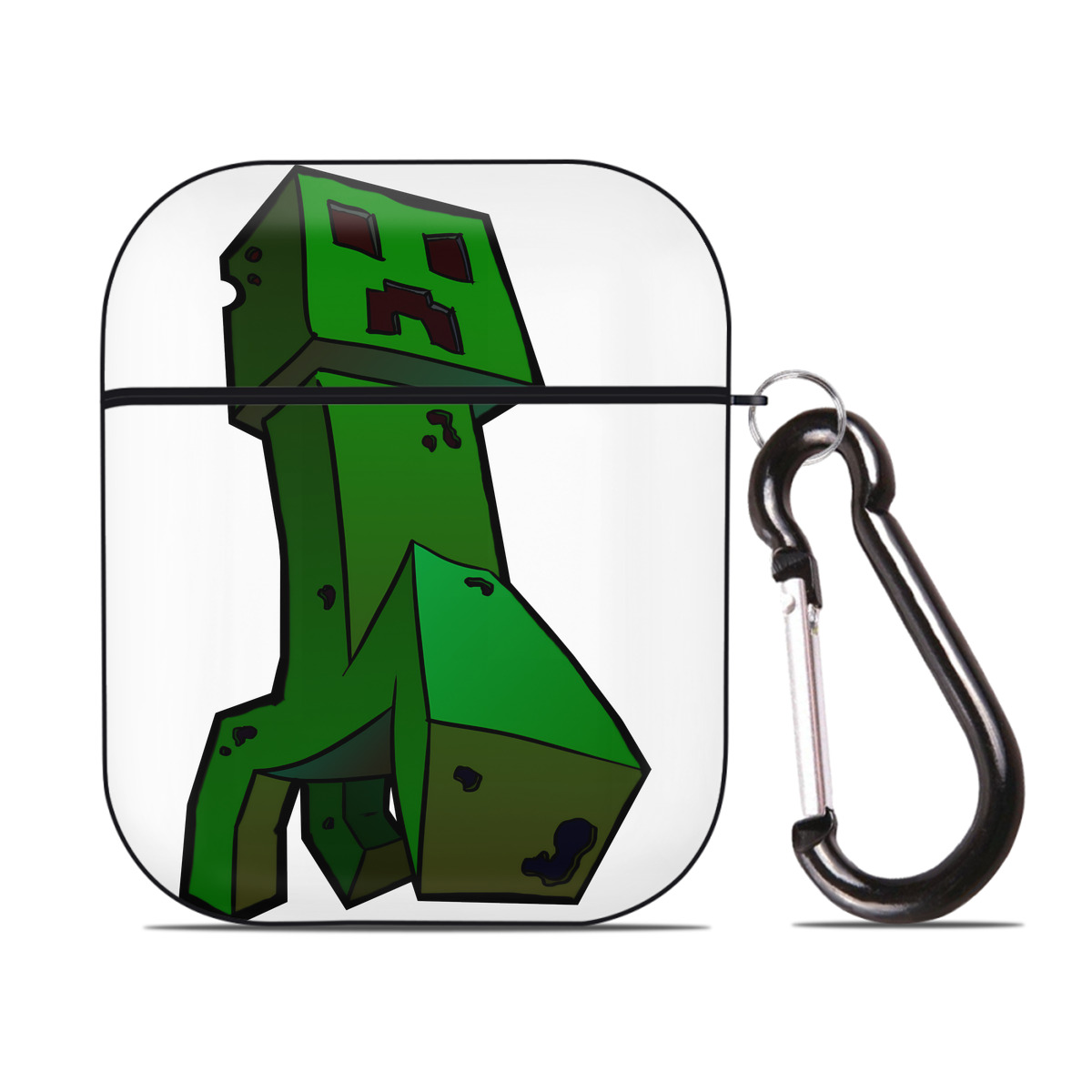 （画像用） マインクラフト ブロックの世界 Minecraft MC Block world AirPods 第2世代保護ケース ハードシェル ブラック 耐衝撃・防指紋・カラビナ付き