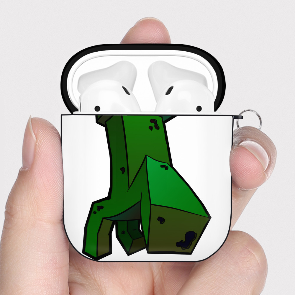 （画像用） マインクラフト ブロックの世界 Minecraft MC Block world AirPods 第2世代保護ケース ハードシェル ブラック 耐衝撃・防指紋・カラビナ付き
