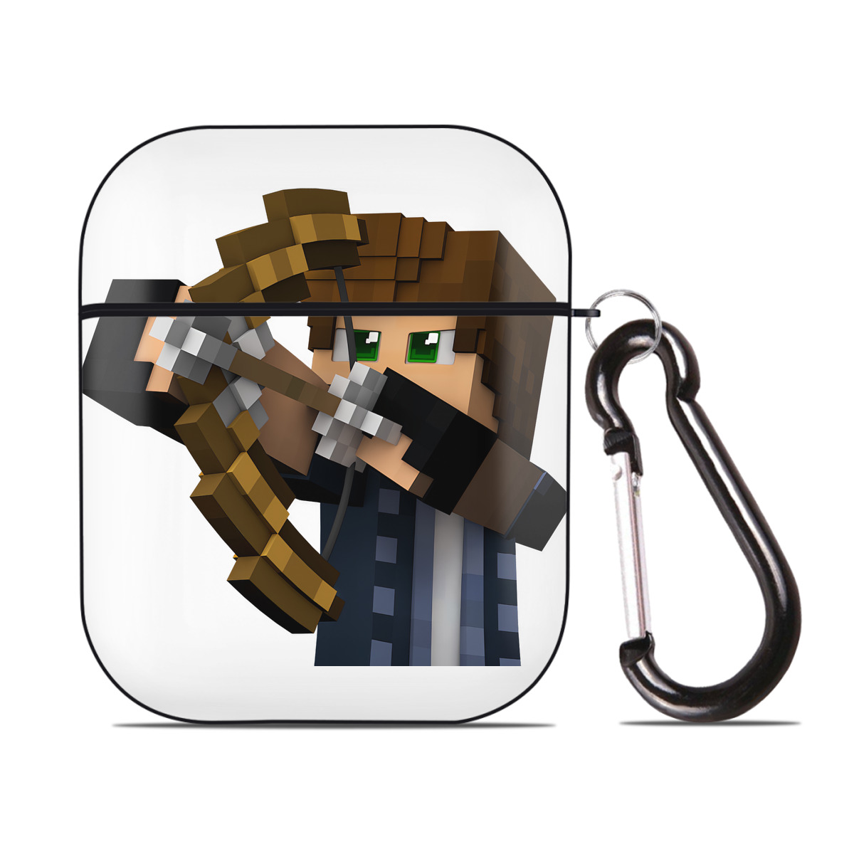（画像用） マインクラフト ブロックの世界 Minecraft MC Block world AirPods 第2世代保護ケース ハードシェル ブラック 耐衝撃・防指紋・カラビナ付き