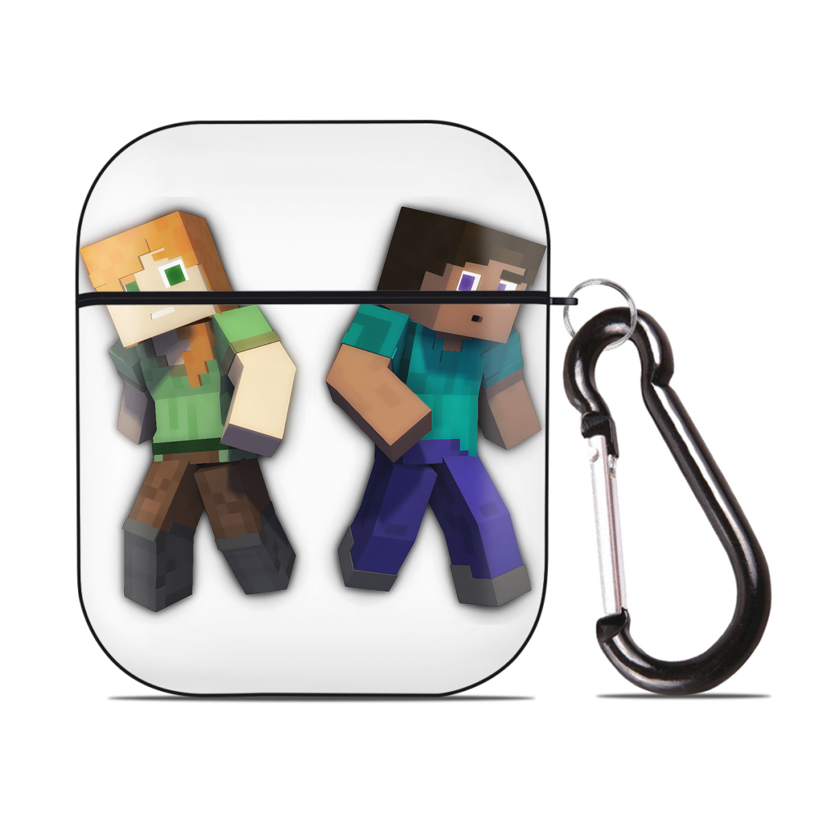 （画像用） マインクラフト ブロックの世界 Minecraft MC Block world AirPods 第2世代保護ケース ハードシェル ブラック 耐衝撃・防指紋・カラビナ付き