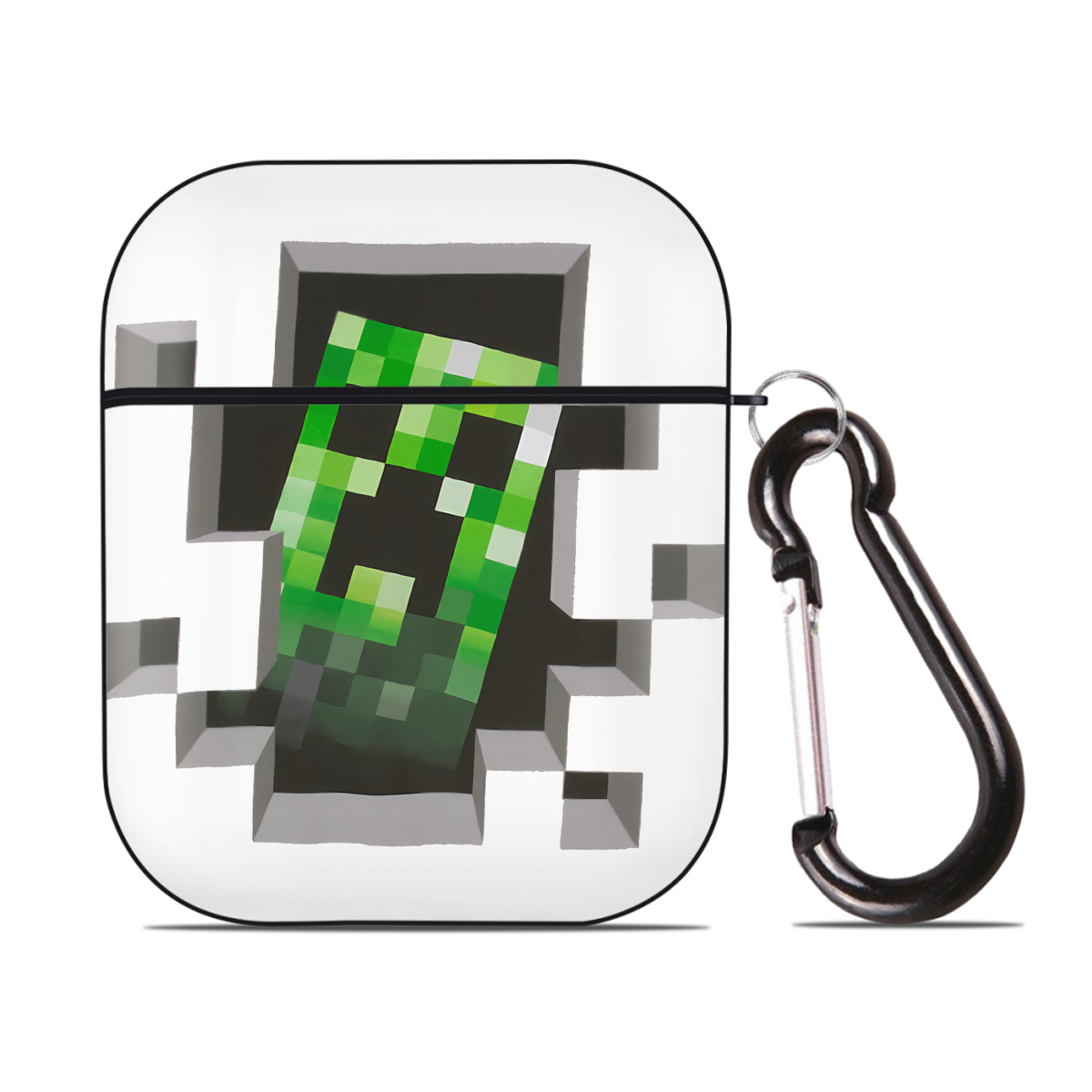 （画像用） マインクラフト ブロックの世界 Minecraft MC Block world AirPods 第2世代保護ケース ハードシェル ブラック 耐衝撃・防指紋・カラビナ付き