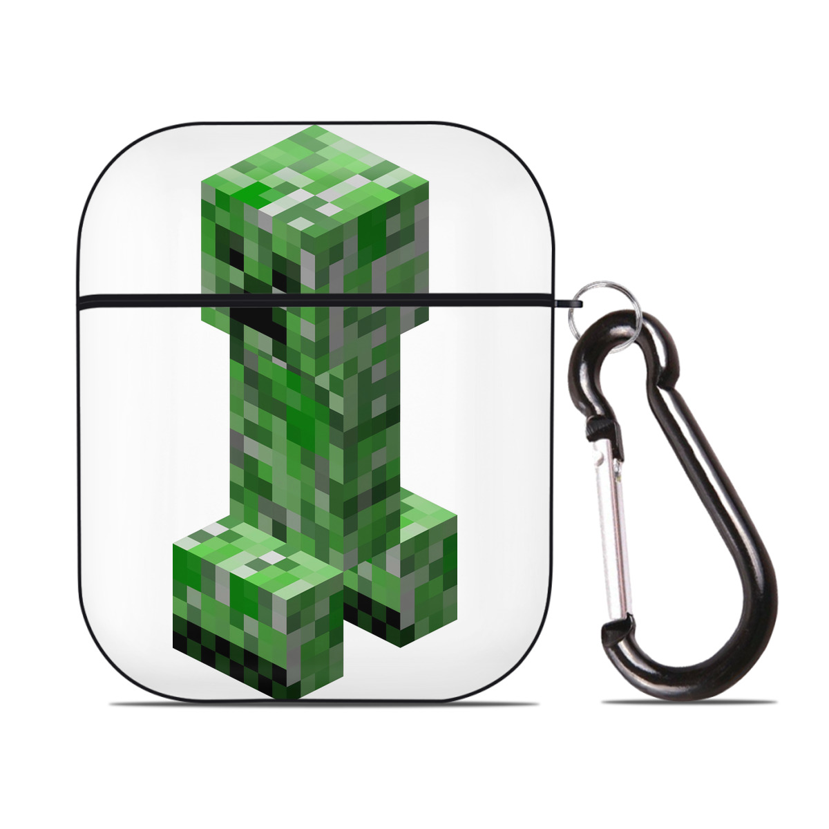 （画像用） マインクラフト ブロックの世界 Minecraft MC Block world AirPods 第2世代保護ケース ハードシェル ブラック 耐衝撃・防指紋・カラビナ付き