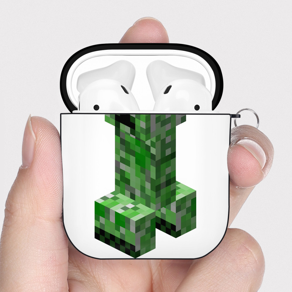 （画像用） マインクラフト ブロックの世界 Minecraft MC Block world AirPods 第2世代保護ケース ハードシェル ブラック 耐衝撃・防指紋・カラビナ付き