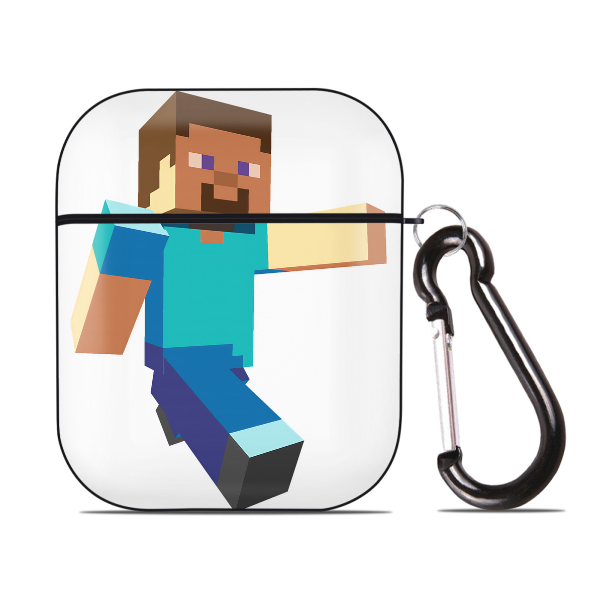 （画像用） マインクラフト ブロックの世界 Minecraft MC Block world AirPods 第2世代保護ケース ハードシェル ブラック 耐衝撃・防指紋・カラビナ付き