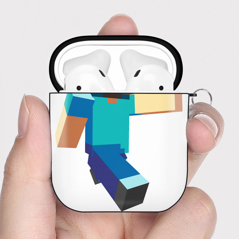 （画像用） マインクラフト ブロックの世界 Minecraft MC Block world AirPods 第2世代保護ケース ハードシェル ブラック 耐衝撃・防指紋・カラビナ付き