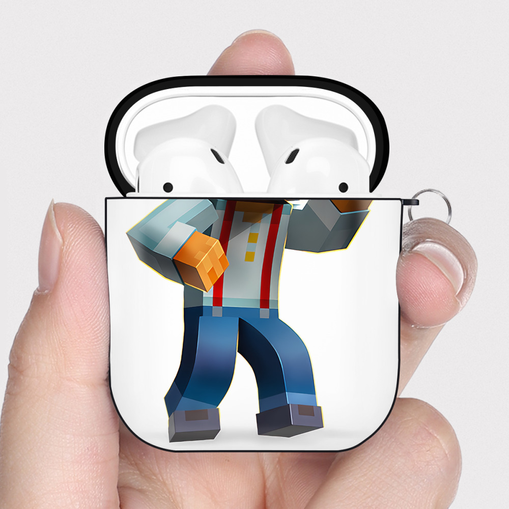 （画像用） マインクラフト ブロックの世界 Minecraft MC Block world AirPods 第2世代保護ケース ハードシェル ブラック 耐衝撃・防指紋・カラビナ付き