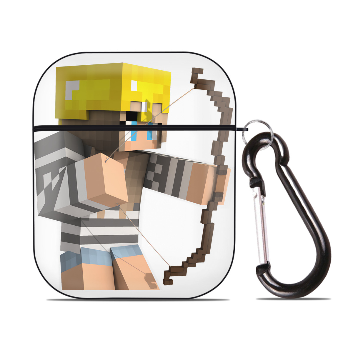 （画像用） マインクラフト ブロックの世界 Minecraft MC Block world AirPods 第2世代保護ケース ハードシェル ブラック 耐衝撃・防指紋・カラビナ付き