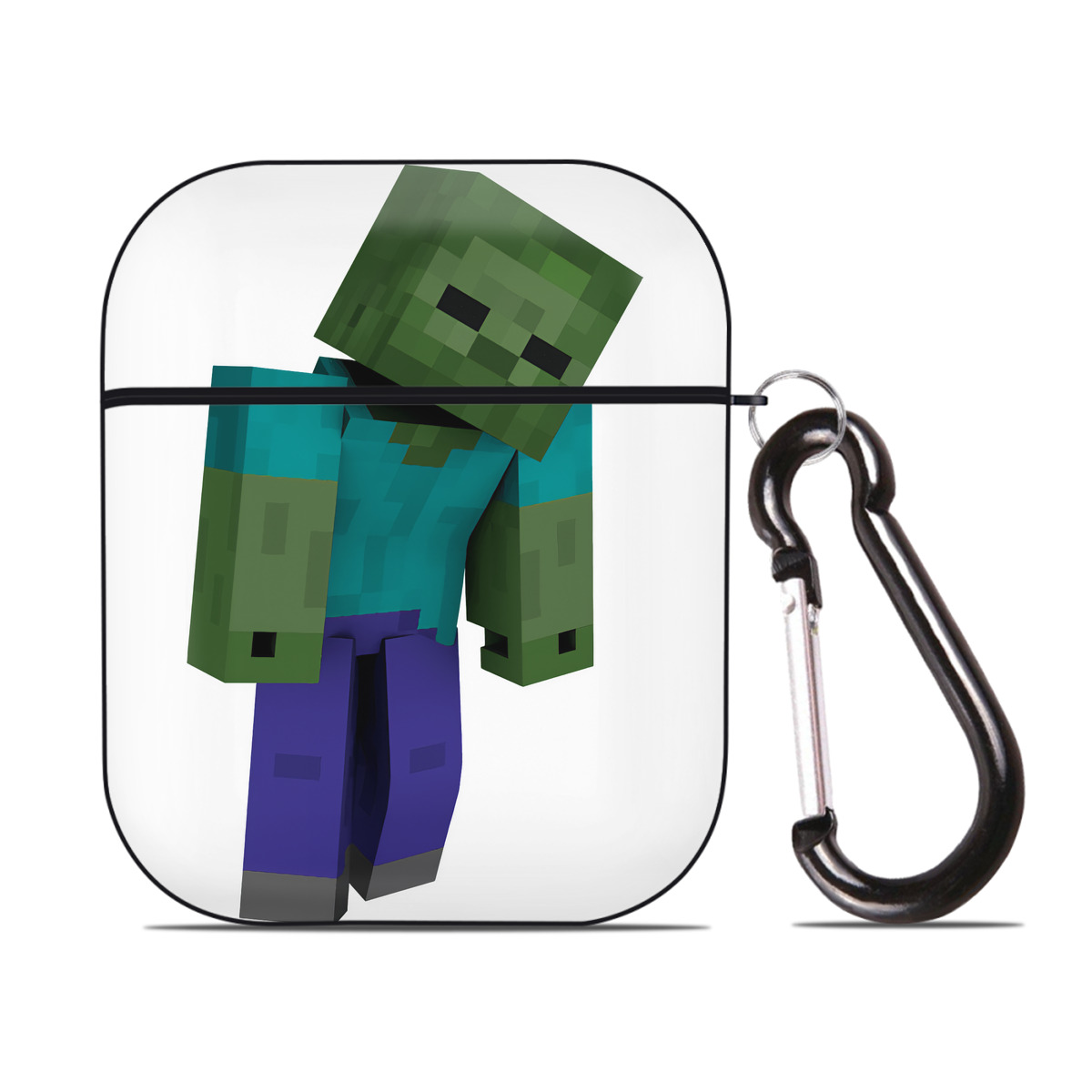 （画像用） マインクラフト ブロックの世界 Minecraft MC Block world AirPods 第2世代保護ケース ハードシェル ブラック 耐衝撃・防指紋・カラビナ付き