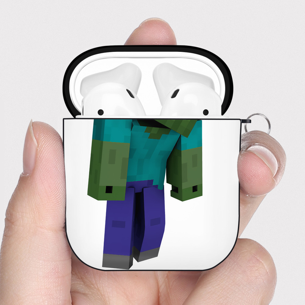 （画像用） マインクラフト ブロックの世界 Minecraft MC Block world AirPods 第2世代保護ケース ハードシェル ブラック 耐衝撃・防指紋・カラビナ付き