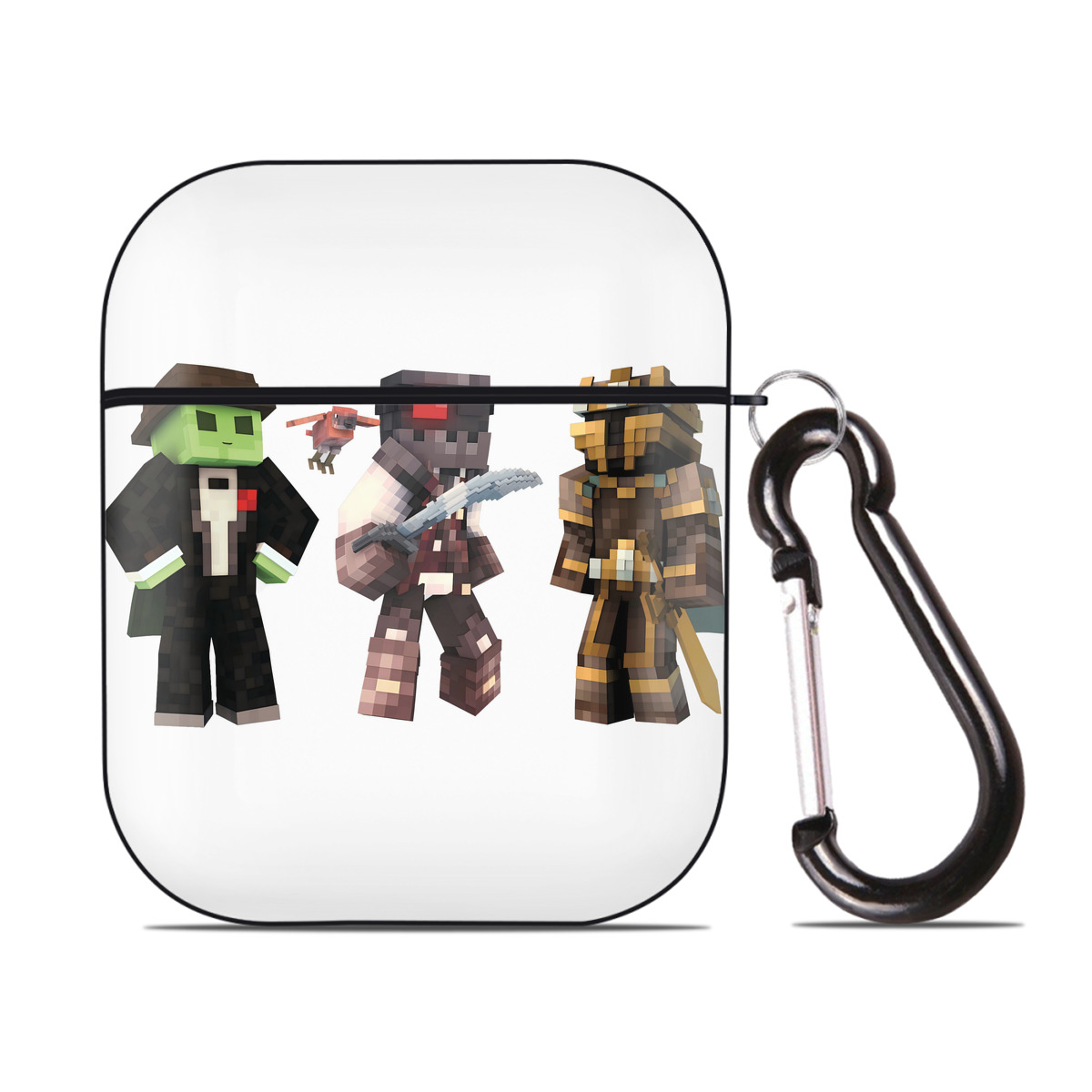 （画像用） マインクラフト ブロックの世界 Minecraft MC Block world AirPods 第2世代保護ケース ハードシェル ブラック 耐衝撃・防指紋・カラビナ付き