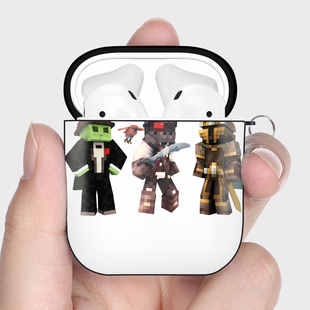 （画像用） マインクラフト ブロックの世界 Minecraft MC Block world AirPods 第2世代保護ケース ハードシェル ブラック 耐衝撃・防指紋・カラビナ付き