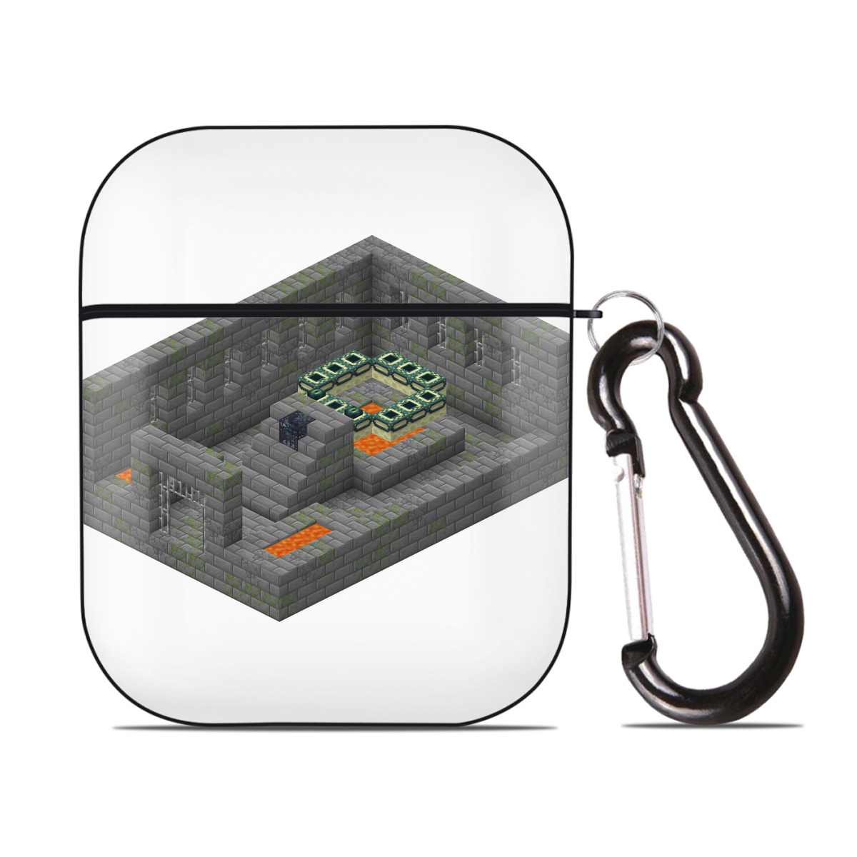 （画像用） マインクラフト ブロックの世界 Minecraft MC Block world AirPods 第2世代保護ケース ハードシェル ブラック 耐衝撃・防指紋・カラビナ付き