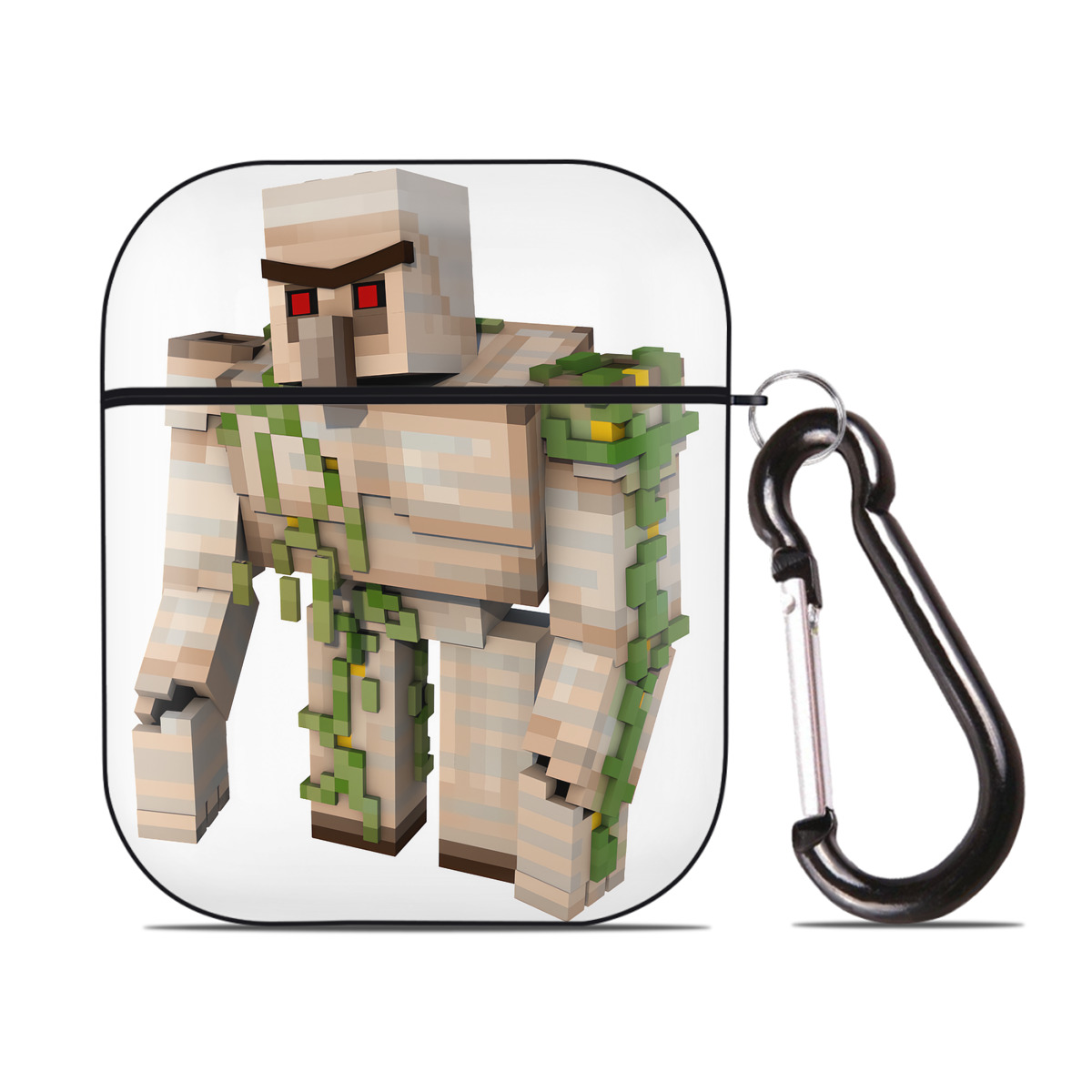 （画像用） マインクラフト ブロックの世界 Minecraft MC Block world AirPods 第2世代保護ケース ハードシェル ブラック 耐衝撃・防指紋・カラビナ付き