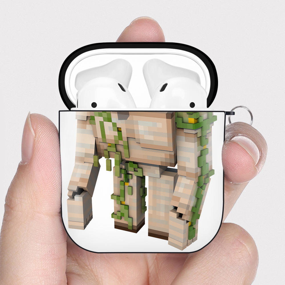 （画像用） マインクラフト ブロックの世界 Minecraft MC Block world AirPods 第2世代保護ケース ハードシェル ブラック 耐衝撃・防指紋・カラビナ付き