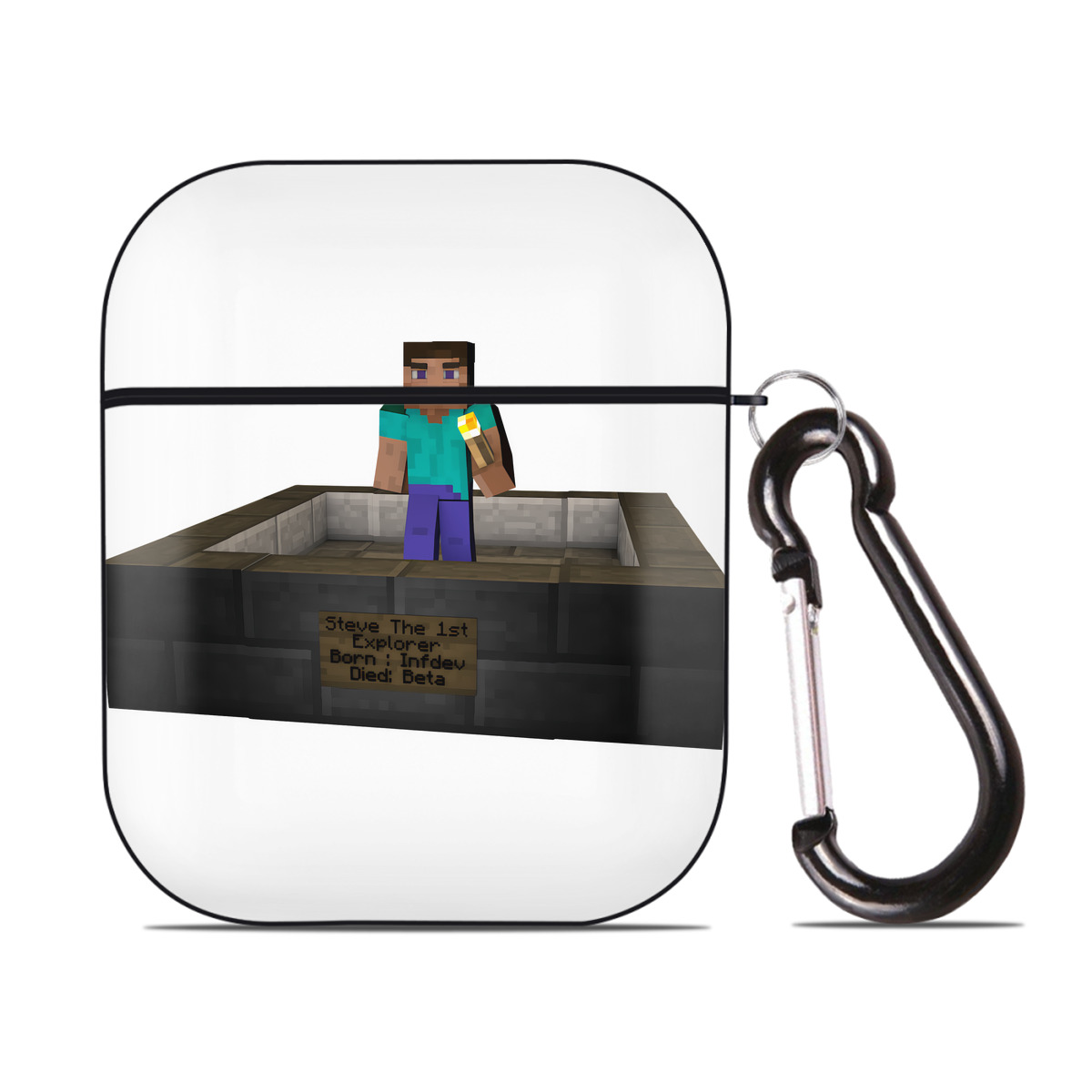 （画像用） マインクラフト ブロックの世界 Minecraft MC Block world AirPods 第2世代保護ケース ハードシェル ブラック 耐衝撃・防指紋・カラビナ付き