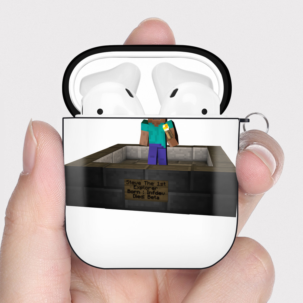 （画像用） マインクラフト ブロックの世界 Minecraft MC Block world AirPods 第2世代保護ケース ハードシェル ブラック 耐衝撃・防指紋・カラビナ付き