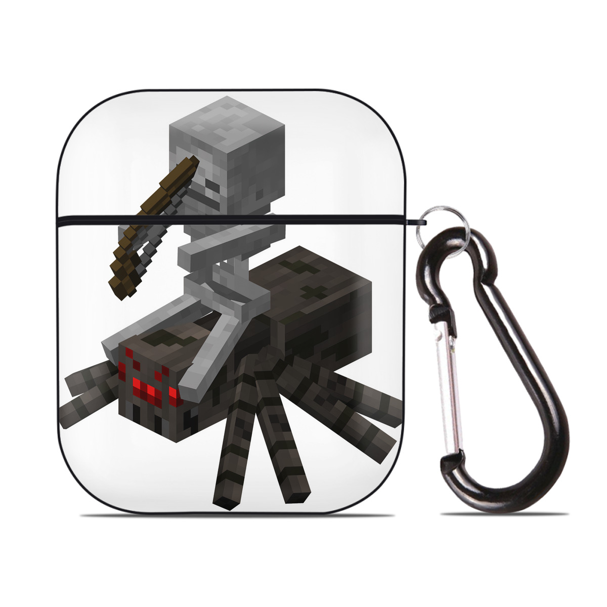 （画像用） マインクラフト ブロックの世界 Minecraft MC Block world AirPods 第2世代保護ケース ハードシェル ブラック 耐衝撃・防指紋・カラビナ付き