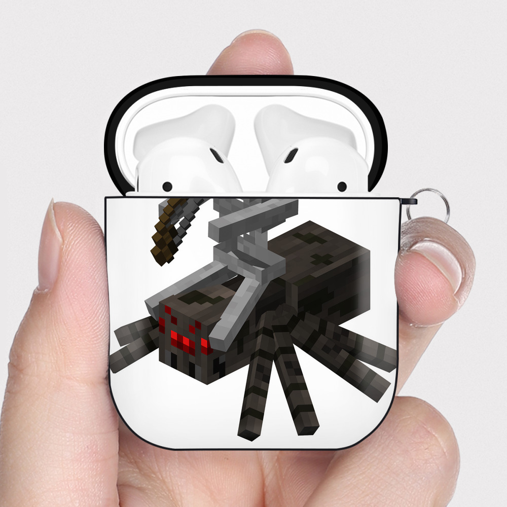 （画像用） マインクラフト ブロックの世界 Minecraft MC Block world AirPods 第2世代保護ケース ハードシェル ブラック 耐衝撃・防指紋・カラビナ付き