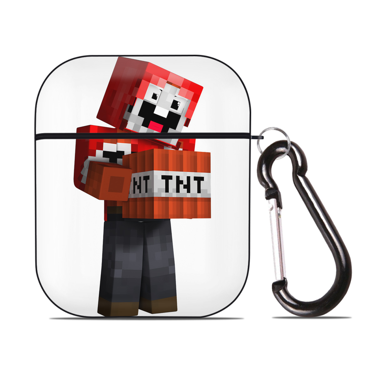 （画像用） マインクラフト ブロックの世界 Minecraft MC Block world AirPods 第2世代保護ケース ハードシェル ブラック 耐衝撃・防指紋・カラビナ付き