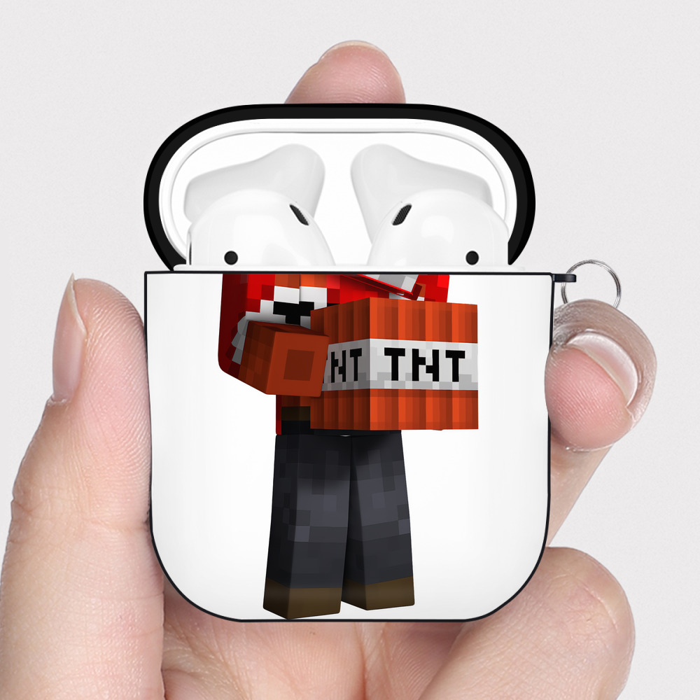 （画像用） マインクラフト ブロックの世界 Minecraft MC Block world AirPods 第2世代保護ケース ハードシェル ブラック 耐衝撃・防指紋・カラビナ付き