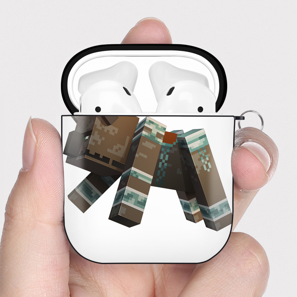 （画像用） マインクラフト ブロックの世界 Minecraft MC Block world AirPods 第2世代保護ケース ハードシェル ブラック 耐衝撃・防指紋・カラビナ付き
