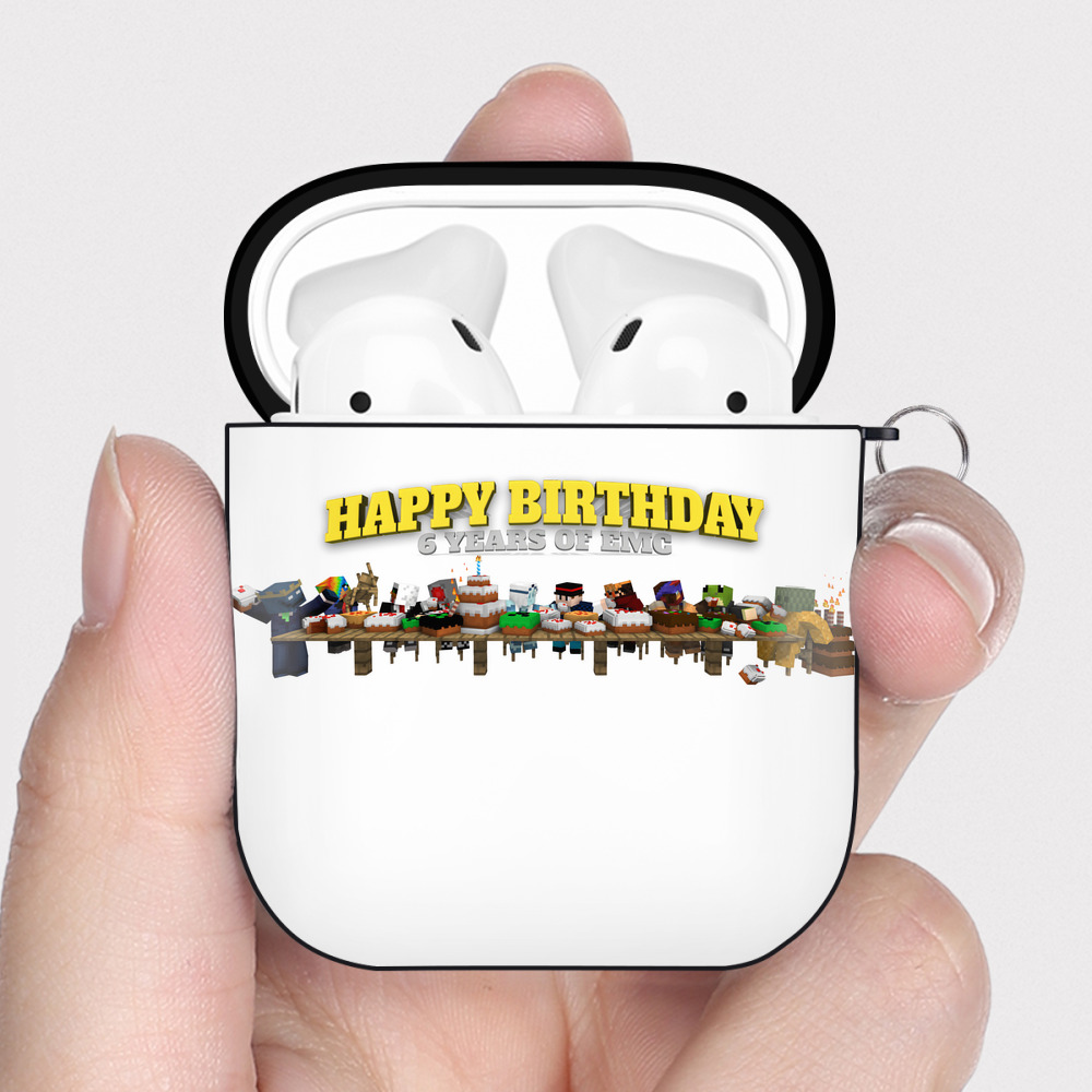 （画像用） マインクラフト ブロックの世界 Minecraft MC Block world AirPods 第2世代保護ケース ハードシェル ブラック 耐衝撃・防指紋・カラビナ付き