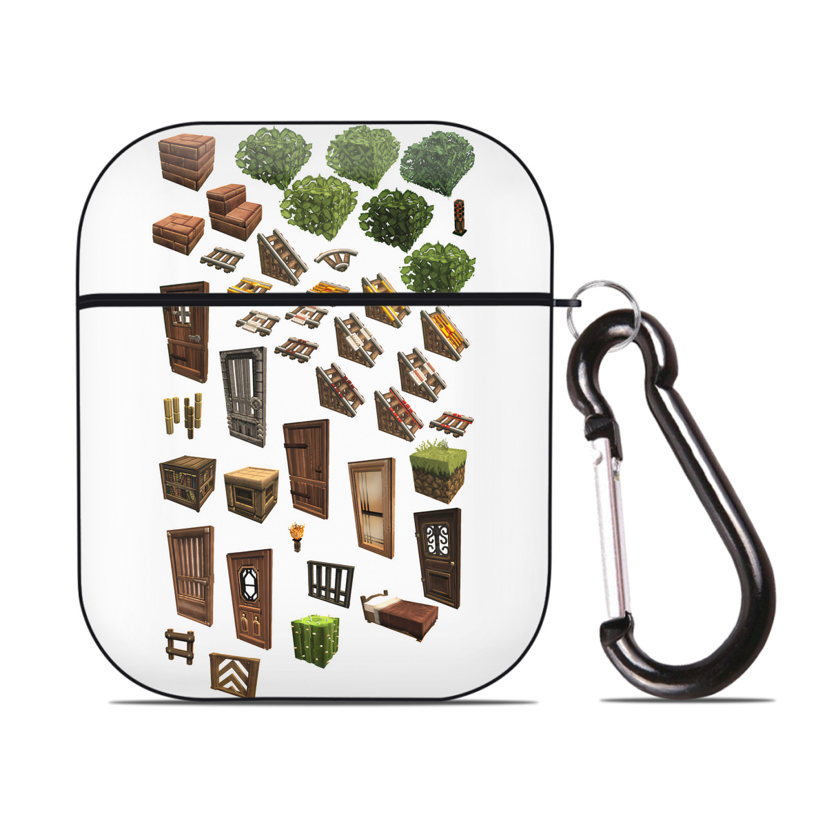 （画像用） マインクラフト ブロックの世界 Minecraft MC Block world AirPods 第2世代保護ケース ハードシェル ブラック 耐衝撃・防指紋・カラビナ付き