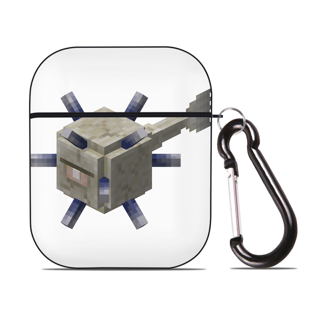 （画像用） マインクラフト ブロックの世界 Minecraft MC Block world AirPods 第2世代保護ケース ハードシェル ブラック 耐衝撃・防指紋・カラビナ付き