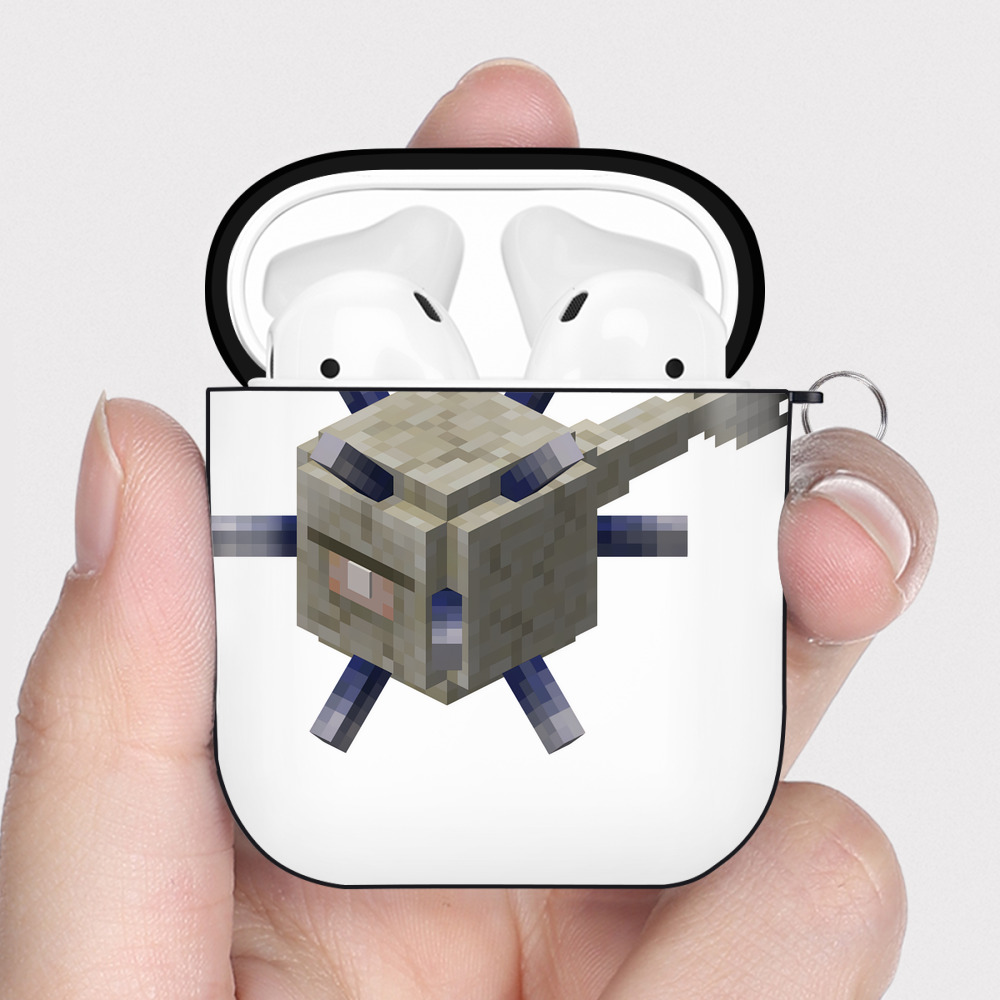 （画像用） マインクラフト ブロックの世界 Minecraft MC Block world AirPods 第2世代保護ケース ハードシェル ブラック 耐衝撃・防指紋・カラビナ付き