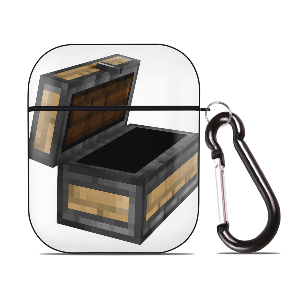 （画像用） マインクラフト ブロックの世界 Minecraft MC Block world AirPods 第2世代保護ケース ハードシェル ブラック 耐衝撃・防指紋・カラビナ付き