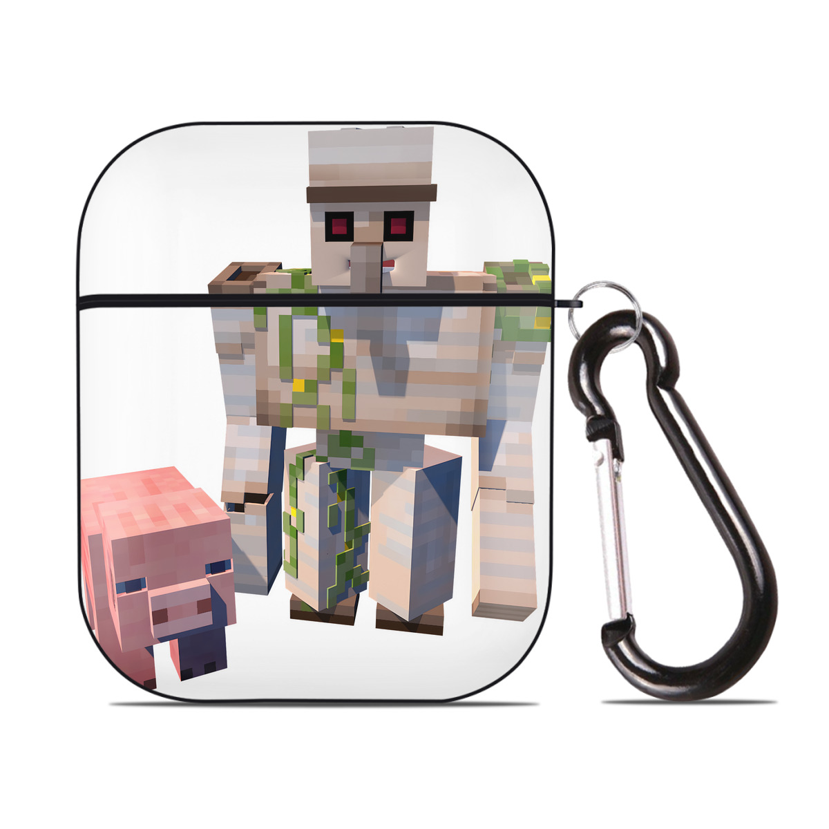 （画像用） マインクラフト ブロックの世界 Minecraft MC Block world AirPods 第2世代保護ケース ハードシェル ブラック 耐衝撃・防指紋・カラビナ付き